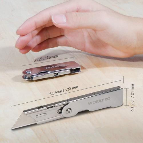 Cutter De Bolsillo Plegable + 3 Hojas De Repuesto | Workpro