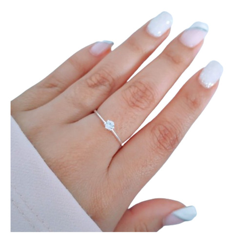 Anillo Solitario Cubic Engarces Plata 925 Compromiso Premium