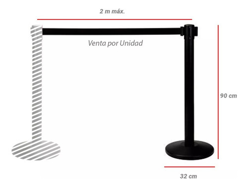 Set De5 Postes Y Cinta Negra Retráctil Para Control De Filas