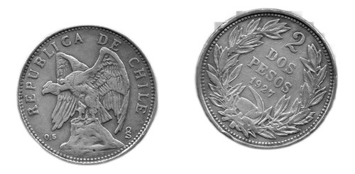 Moneda Historica Chilena 1927  Dos Pesos De Plata