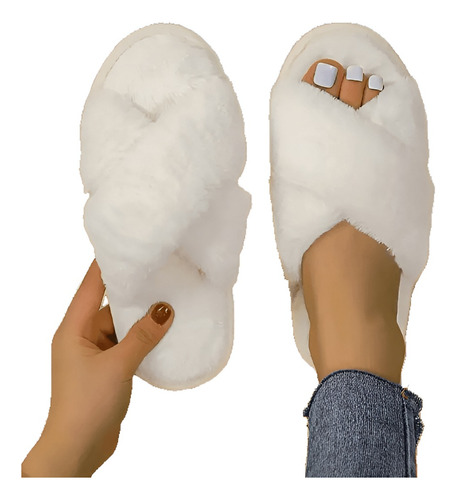 Pantuflas Dama Mujer Peluche Cruzadas Viscoelástica 36 - 39