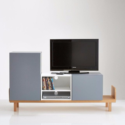 Pilu Mueble Tv Alto Consola Estilo Moderno Modulos Grises Color Gris Oscuro