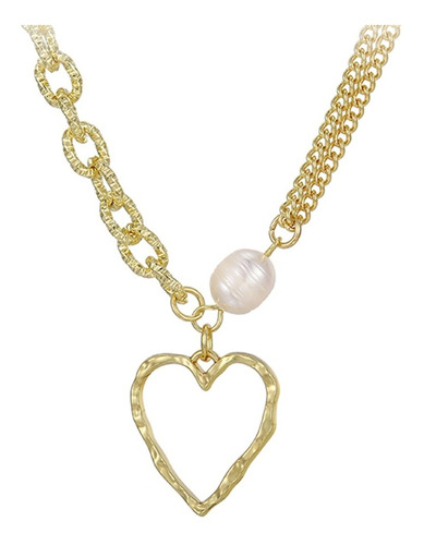 Gargantilla Oro 14k Lam Corazón Perla 48cm Regalo Dama Mujer