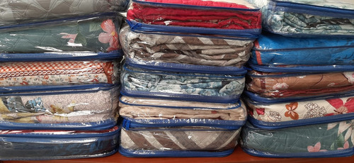 Pack 5 Colchas King Size Capitonado Color Variados Doble Vista