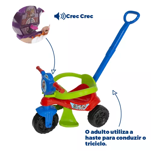 Triciclo Motoca Kemotoca Kendy - Suporta 25kg - C/ Empurrador, Apoio para  os Pés, Protetor Lateral e Par