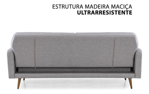 Sofá-cama 4 Lugares Herval Click, Linho Cinza Desenho Do Tecido Liso