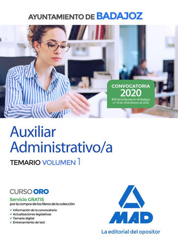 Auxiliar Administrativo/a Del Ayuntamiento De Badajoz. Temario Volumen 1, De 7, Editores. Editorial Mad, Tapa Blanda En Español