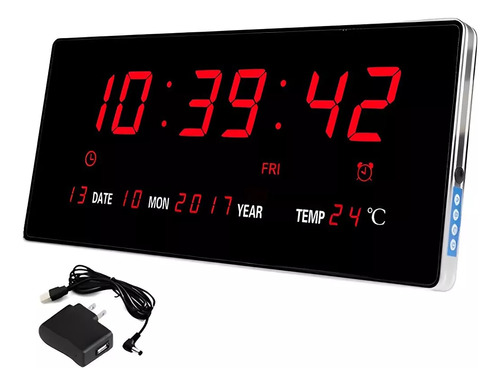 Reloj Digital De Pared Led Electronic Con 8 Alarmas 36cm