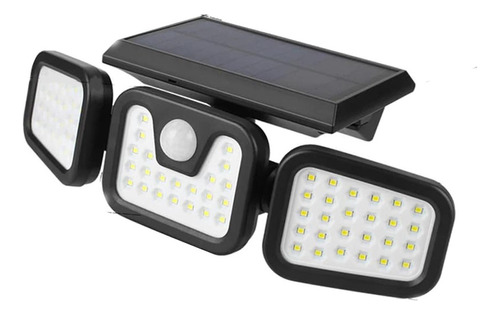 Luminaria Solar 3 Cabeças C/ Sensor 74 Leds Articuladas