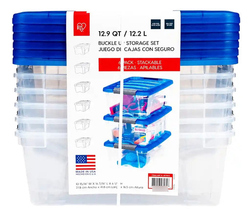 6 Cajas Transparente De Almacenamiento Sellable 12.2l Iris®