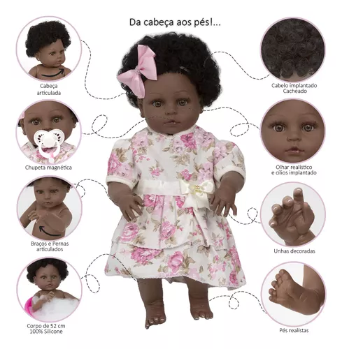 Boneca Bebê Reborn Corpo de Silicone - Baby Menina Vestido Florido