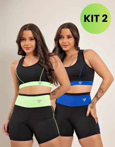 2 Conjunto Fitness Feminino Top e Short de Academia