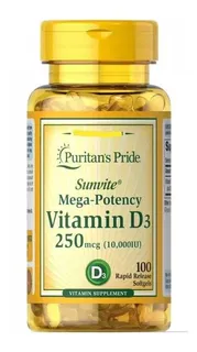 Vitamina D3 10000 Ui Puritan's Pride 100 Cápsulas Importado