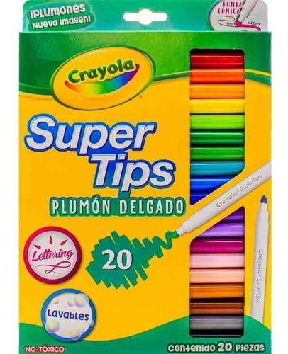 20 Plumones Crayola Marcadores Delgados Lavables Super Tips