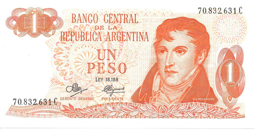 Bottero 2309 Billete De 1 Peso Ley 18.188 Año 1972 - Aunc