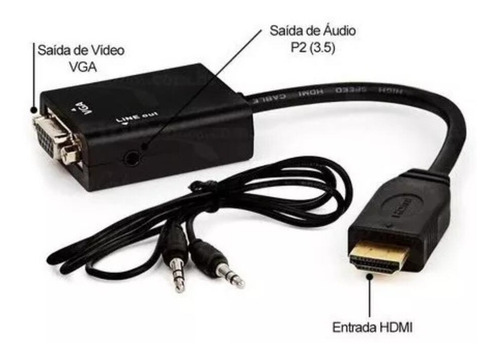 Kit 100 Uni Cabo Conversor Adaptador Hdmi Para Vga - Atacado