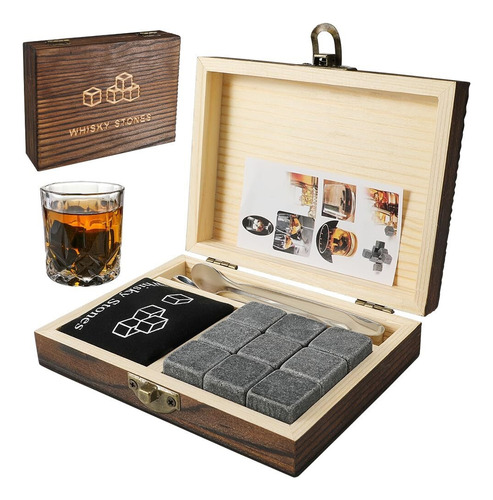 Juego De 9 Piedras Y Bolsa Reutilizables Para Whisky Pinzas
