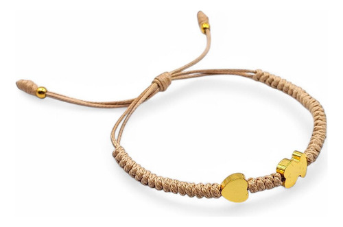 Pulsera Ajustable Con Dije De Oso Y Corazón Dorado Acero
