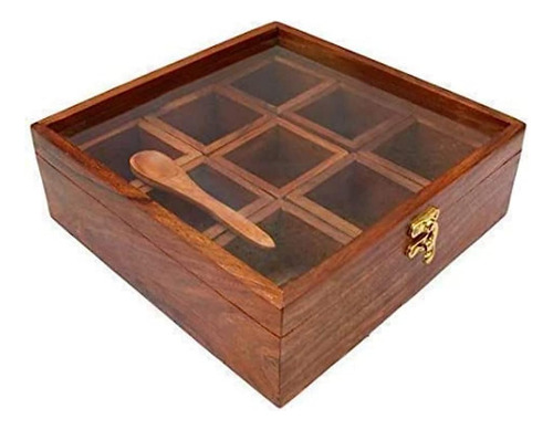 Iblay Handicraft Brown Designer Caja Especia Madera Para 9 8