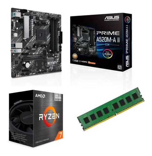 Combo Act Asus A520m-a Ii Csm + Ryzen 7 5700g + 8gb 3200 Mhz