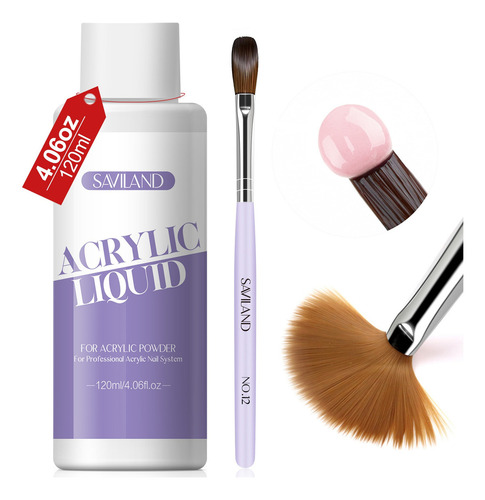 Saviland Acrílico Pincel 12# Y Mma Monómero Líquido 120ml
