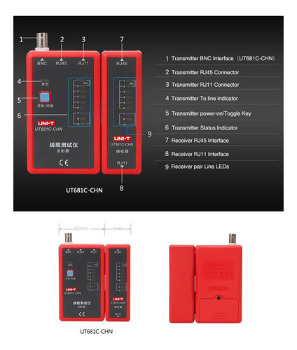 Tester Red Rj11/rj45 Ut681c Uni-t Incluye Bateria