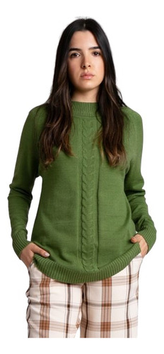 Sweater Mujer Trenzado En El Medio Doble Hilado Winter 2024
