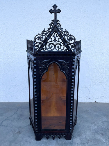 Imagem 11 de 12 de Antigo Oratorio Gotico Madeira Entalhada 150cm