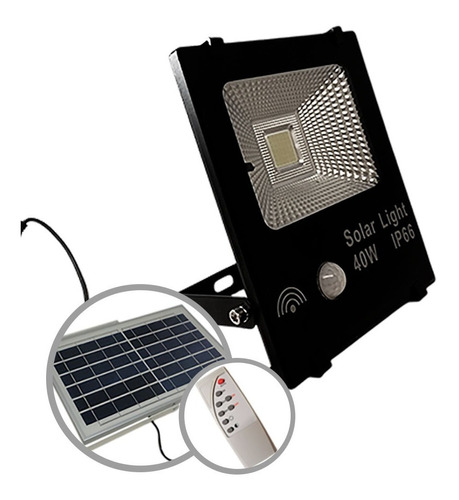 Proyector Led 40w Con Panel Solar Control Y Sensor De Mov