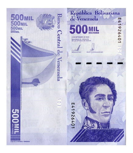 Billete De Venezuela De 500,000 Bolívares 2020 Simón Bolívar