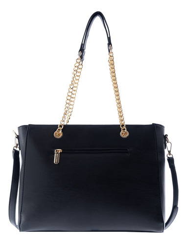 Bolsa Tote Olimba Grande Para Mujer Grande Con Cadena 52003 Negro Lisa Oro