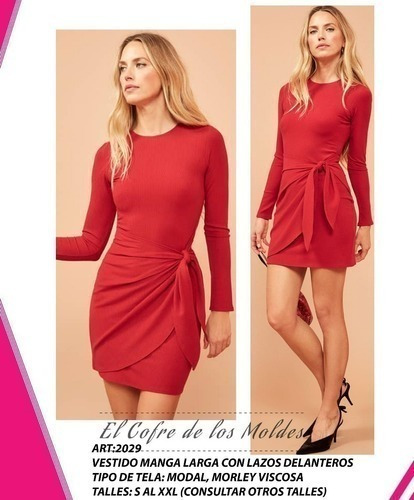 Molde  Vestido Corto C/lazos En Frente,pack 5 Talles!