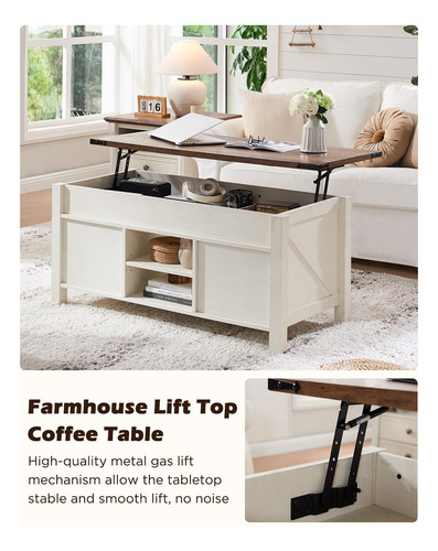 Mesa De Centro Elevable Rústica Con Almacenamiento Oculto 12
