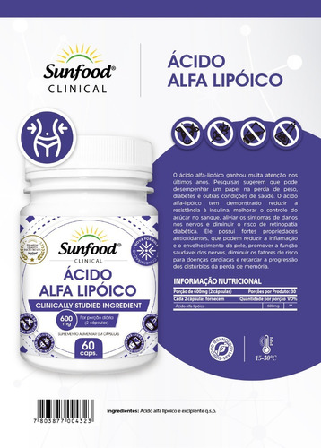 Ácido Alfa Lipoíco - 600mg - 60 Cápsulas - Sunfood 