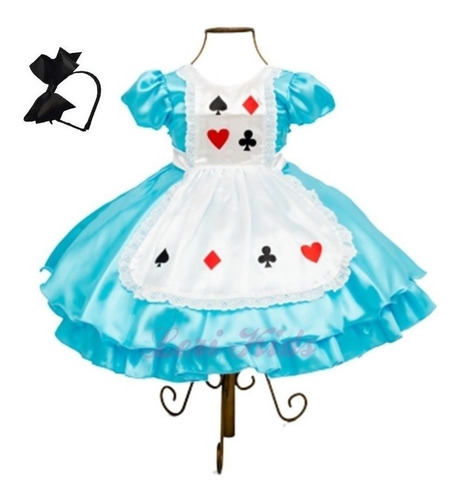 Imagem 1 de 2 de Vestido Luxo Infantil Alice No País Das Maravilhas + Tiara