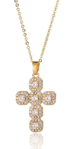 Colar Feminino Crucifixo Cravejado Semijoia Banhado Ouro 18k