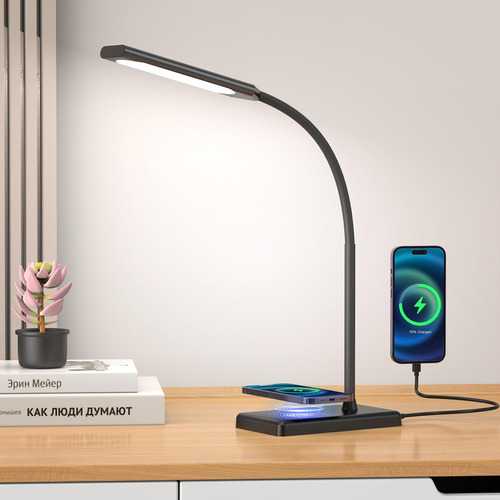 Lámpara Táctil De Escritorio Led Con Carga Inalámbrica Y Car