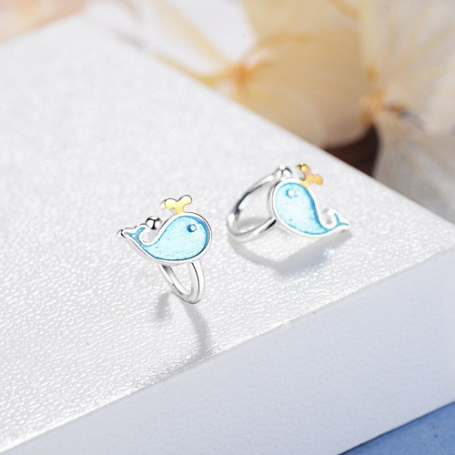 Ballena Aretes Broquel Mujer Plata 925 Moda Coreana