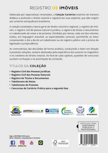 REGISTRO DE IMÓVEIS - 5ª ED - 2021, de Serra, Monete Hipólito. Editorial Editora Foco Jurídico Ltda, capa mole em português, 2020
