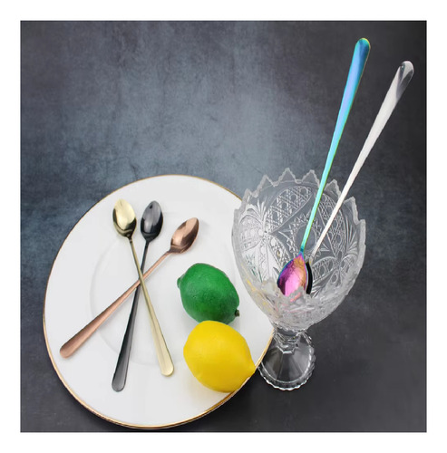 6 Cucharas Mango Largo Para Cafe Te Postres Acero Inoxidable
