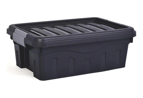 Caja / Cesta Organizadora Negra De 11 Lts. Con Tapa Y Trabas