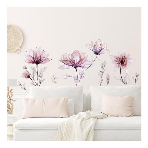 Sktffr Flores Flores Moradas Pegatinas De Pared Pvc Decoras