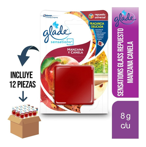 12 Pz Glade Sensations Glass Repuesto 8g Manzana Canela