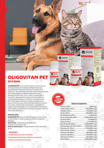 Oligovitam Pet 30ml Cães E Gatos Anemia E Metabolismo Imune Suplementos Naturais Sem Sabor Líquido