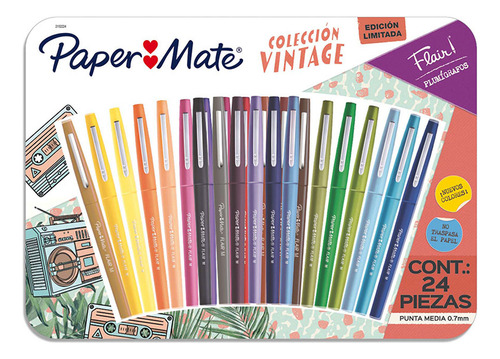 Plumígrafos Paper Mate Colección Vintage 24 Colores Multicolor