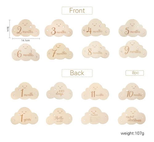Ae Español - Soporte Fotográfico Wooden Cloud Baby Milestone