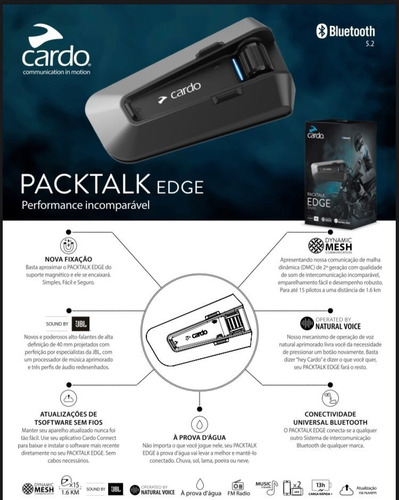 Intercomunicador Moto Cardo Packtalk Edge Due Jbl + Camiseta