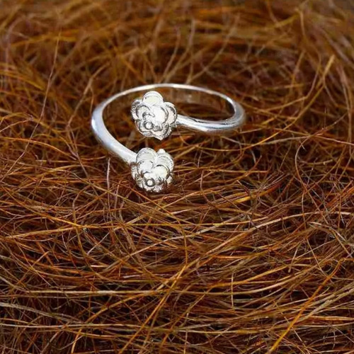 2 Anillos Ajustable Plata 925 Mujer Corazón Flor Regalo