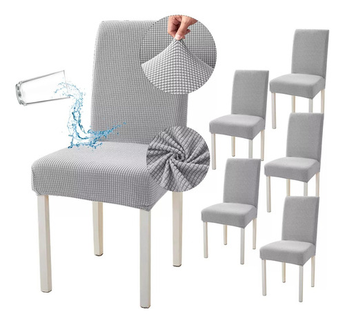 Hgodyhome fundas para sillas de comedor 6 unidades gris diseño a rayas