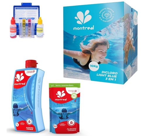 Kit Teste Dicloro 3x1 Algicida Choque Tratamento De Piscinas